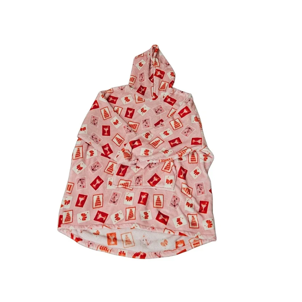 Throwzy by Marlo Lorenz Pink Holiday Print Fleece Wearable Blanket Hood Onesize
